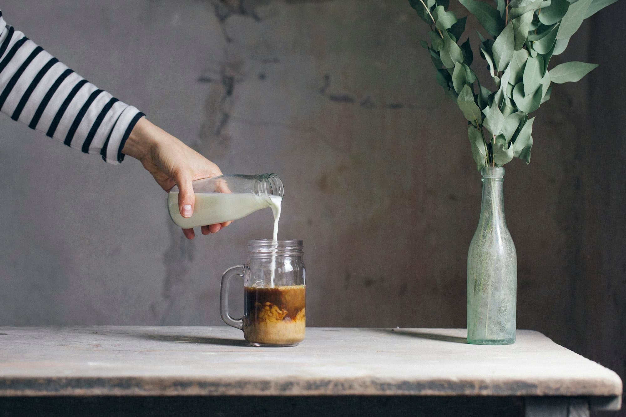 A caffè latte in a glass