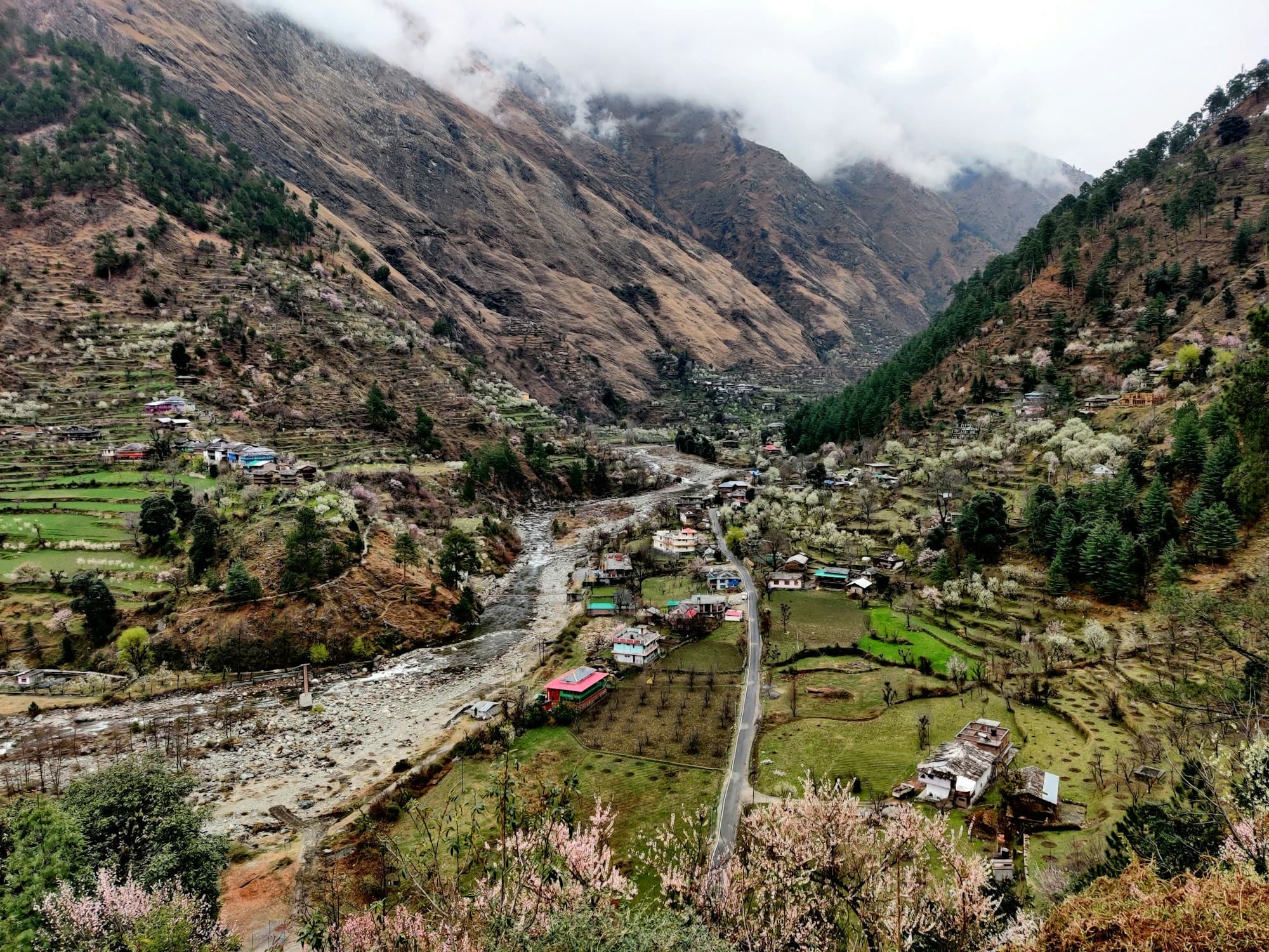 Panorama of Rakchham and the Baspa river valley
