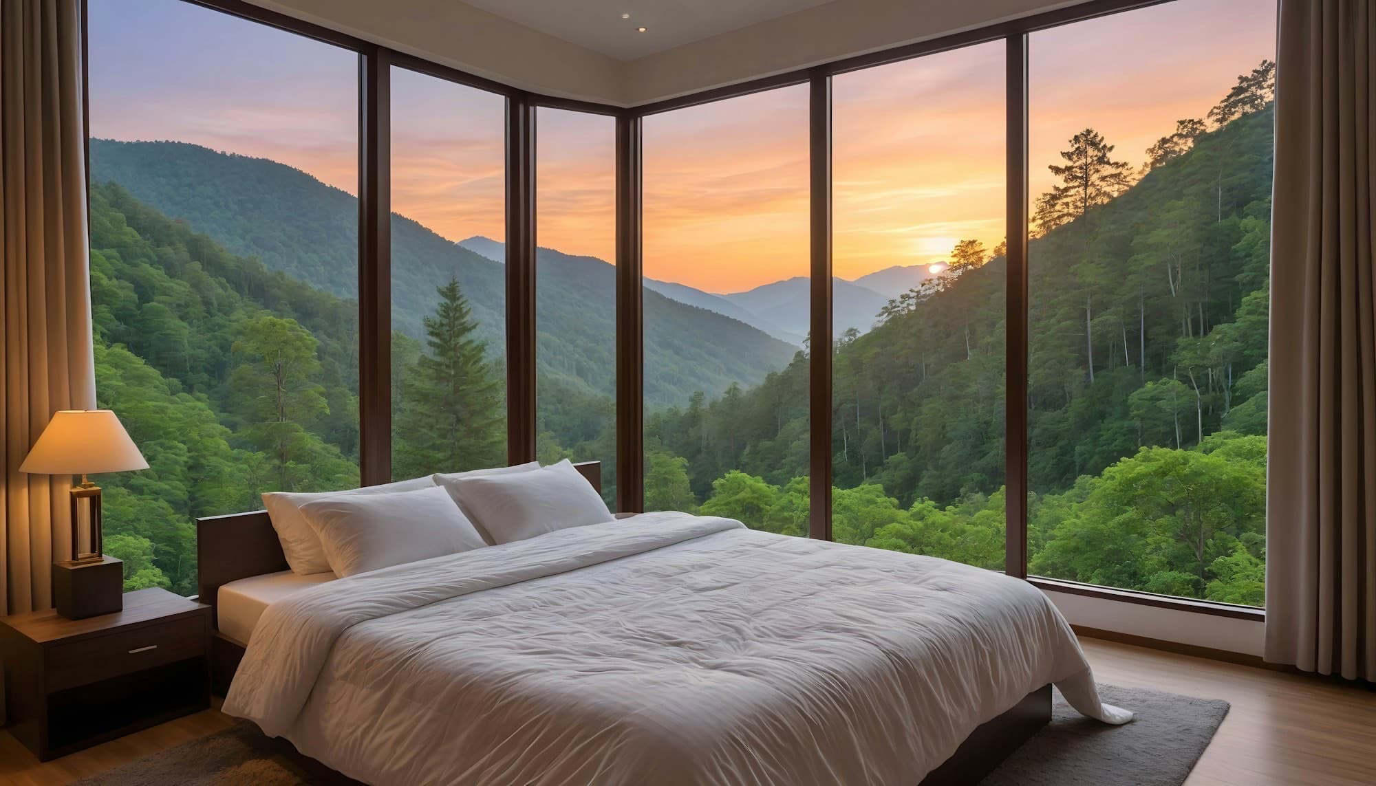 Wood-lined guest room at The Tribe Inn