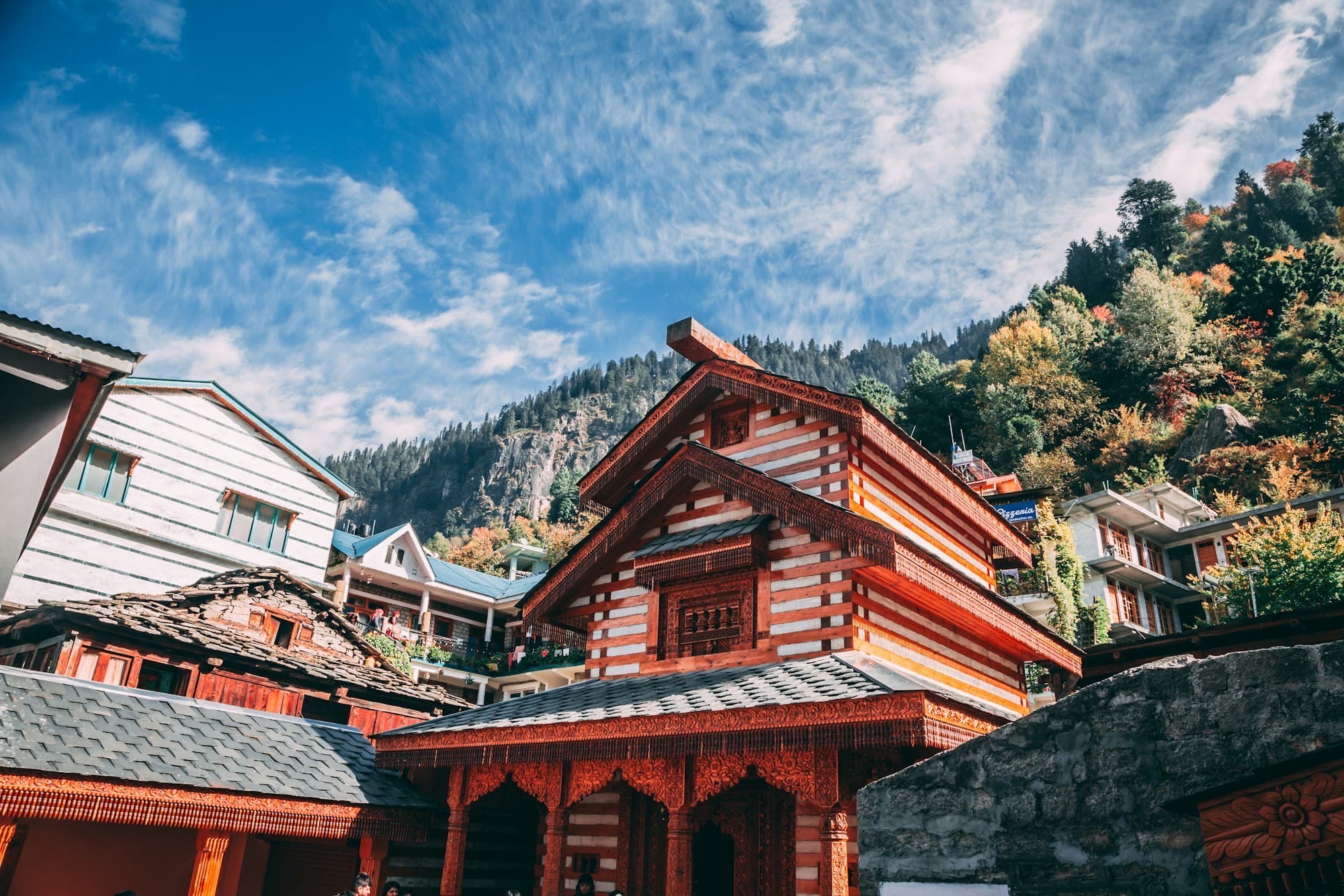 Traditional kath-kuni timber and stone architecture in Kinnaur
